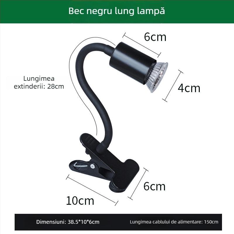 Lampă UVB 3 în 1 pentru țestoase și reptile în terariu – Material ABS, 25W, încălzire și sterilizare, lampă cu clemă