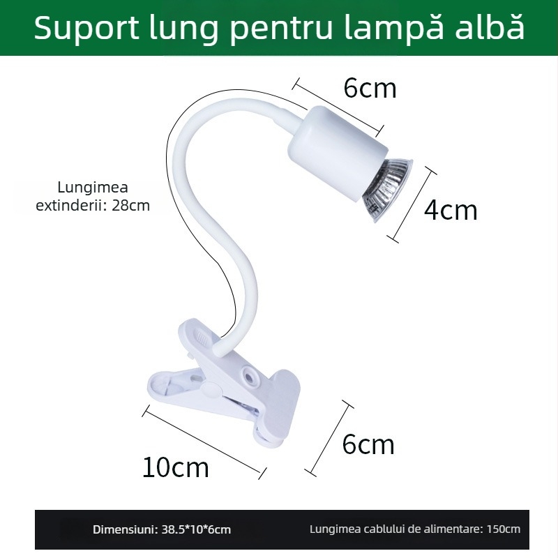 Lampă UVB 3 în 1 pentru țestoase și reptile în terariu – Material ABS, 25W, încălzire și sterilizare, lampă cu clemă
