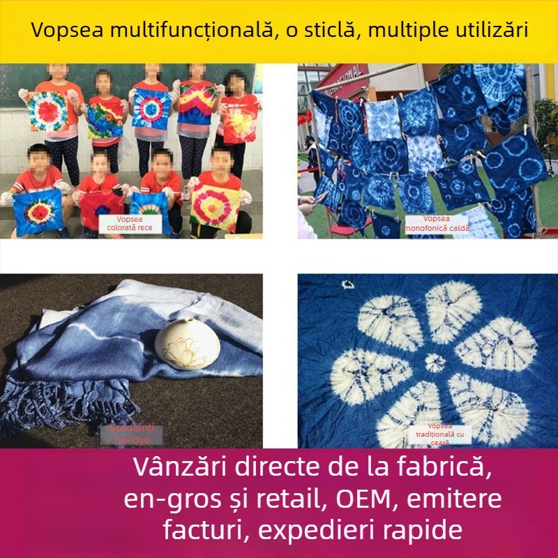 Kit DIY Tie-Dye pentru copii, vopsele lichide în sticluţe cu pigmenţi minerali, fără fierbere, capacitate 50, Brand Tips