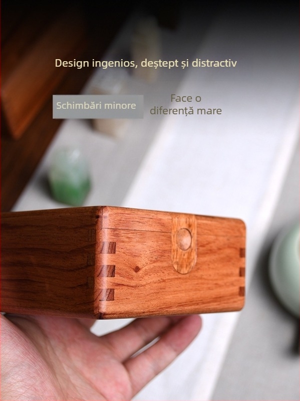 Cutie pentru bijuterii cu mecanism, construcție mortise-and-tenon, lemn natural, depozitare bijuterii