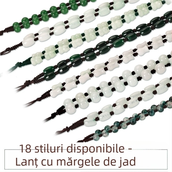 Colier cu lanț de mărgele din jad — lanț împletit manual, puritate argint 800, personalizabil