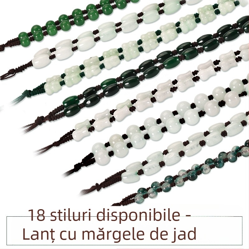 Colier cu lanț de mărgele din jad — lanț împletit manual, puritate argint 800, personalizabil