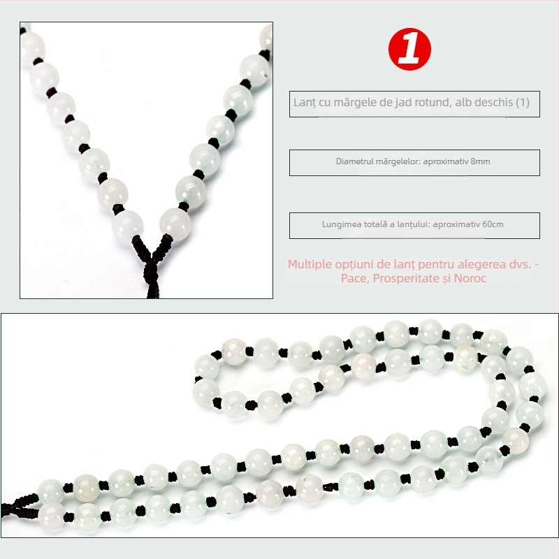 Colier cu lanț de mărgele din jad — lanț împletit manual, puritate argint 800, personalizabil