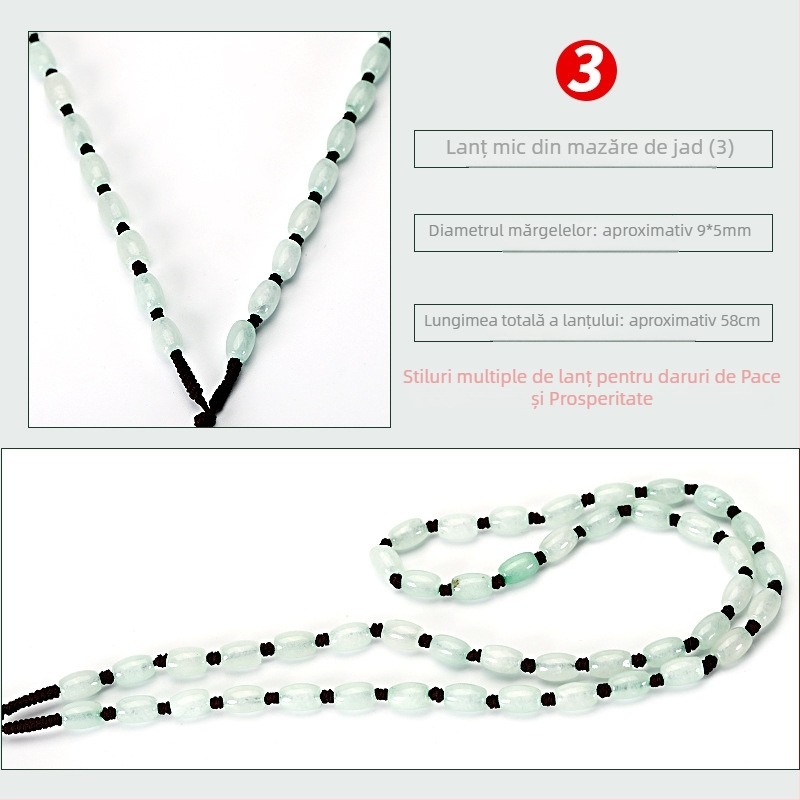 Colier cu lanț de mărgele din jad — lanț împletit manual, puritate argint 800, personalizabil