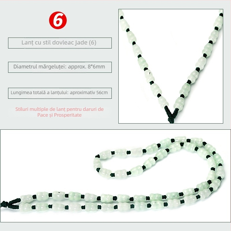 Colier cu lanț de mărgele din jad — lanț împletit manual, puritate argint 800, personalizabil