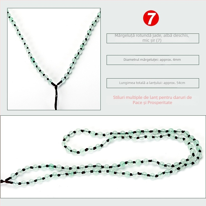 Colier cu lanț de mărgele din jad — lanț împletit manual, puritate argint 800, personalizabil