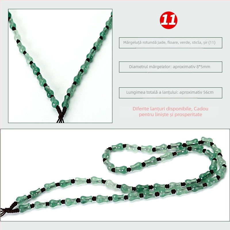 Colier cu lanț de mărgele din jad — lanț împletit manual, puritate argint 800, personalizabil