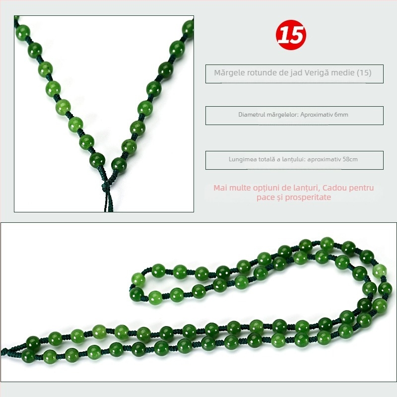 Colier cu lanț de mărgele din jad — lanț împletit manual, puritate argint 800, personalizabil