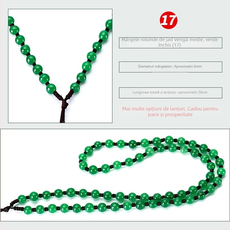 Colier cu lanț de mărgele din jad — lanț împletit manual, puritate argint 800, personalizabil