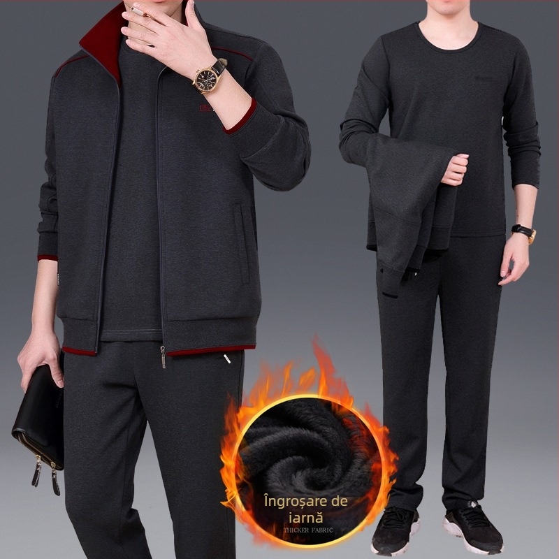 Set sport unisex pentru iarnă, material din bumbac, guler polo, căptușeală din fleece gros