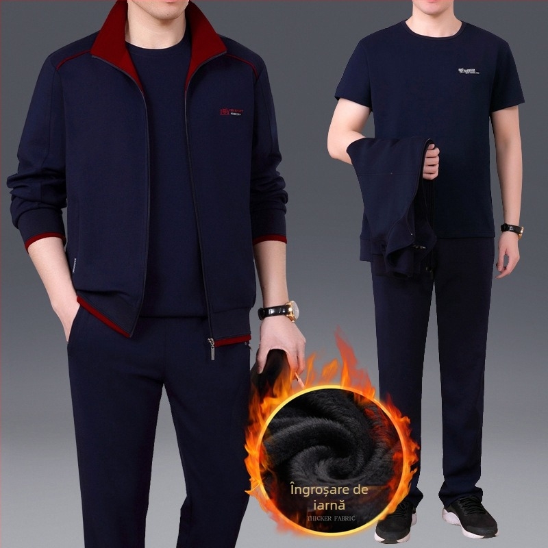 Set sport unisex pentru iarnă, material din bumbac, guler polo, căptușeală din fleece gros