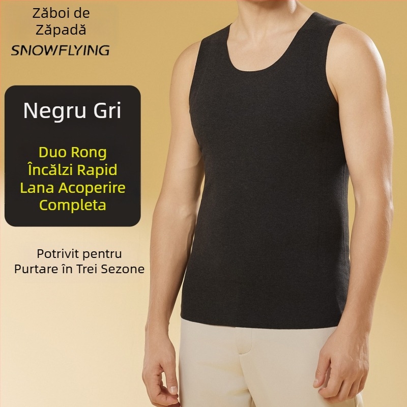 Vesta termică din lână, fără cusături – bază în formă de Y, grosime 401–500 g/m², guler rotund, iarnă