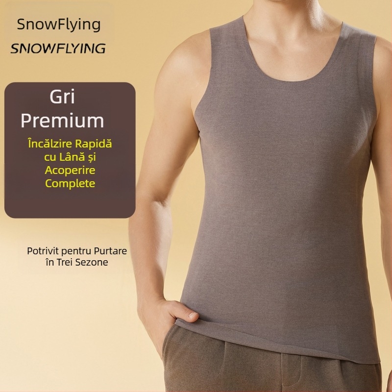 Vesta termică din lână, fără cusături – bază în formă de Y, grosime 401–500 g/m², guler rotund, iarnă