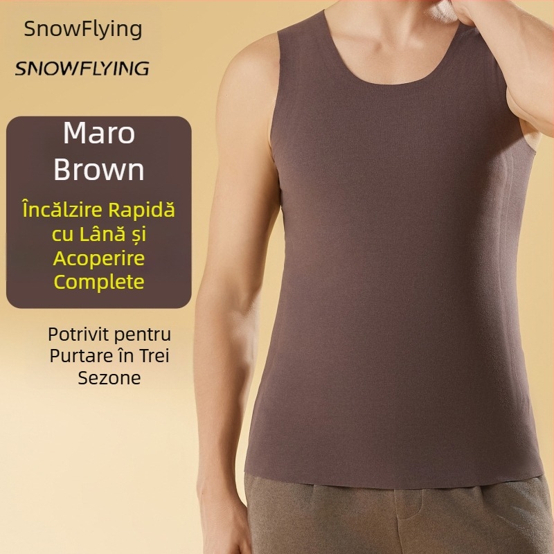 Vesta termică din lână, fără cusături – bază în formă de Y, grosime 401–500 g/m², guler rotund, iarnă