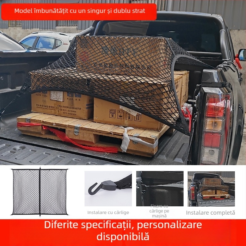 Plasă textilă pentru portbagaj – plasă elastică de depozitare, tip atârnat, universală, personalizabilă, rezistentă la presiune