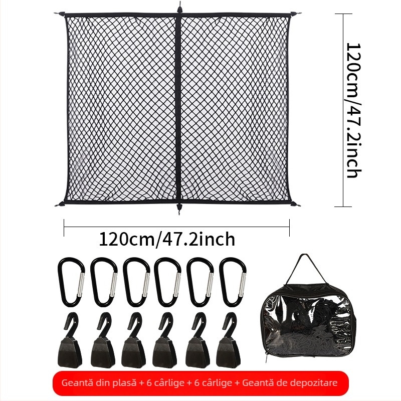 Plasă textilă pentru portbagaj – plasă elastică de depozitare, tip atârnat, universală, personalizabilă, rezistentă la presiune