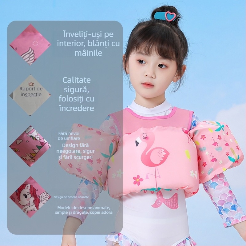 Vestă de plutire pentru copii cu mâneci gonflabile și design flamingo - costum de baie pentru bebeluși (OEM)