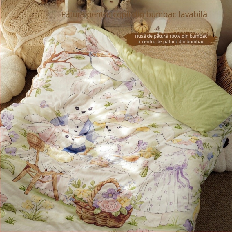 Cuvertură pentru nou-născuți — material 100% bumbac, umplutură din bumbac, greutate sub 0,5 kg, pentru primăvară și toamnă