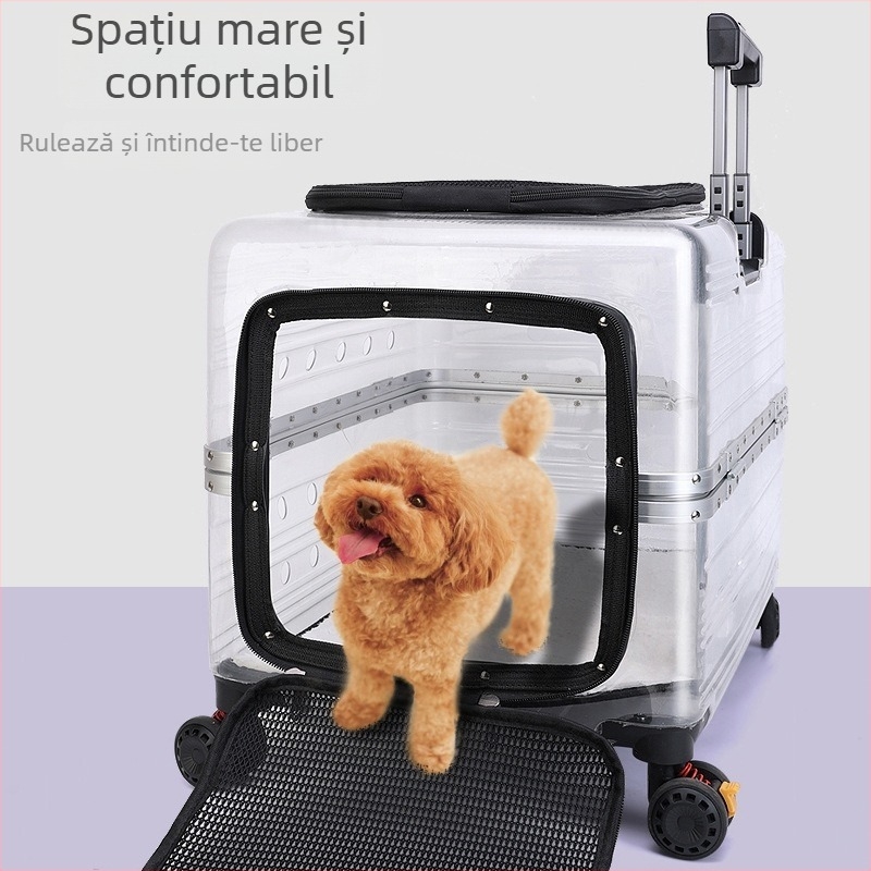 Valiză de transport pentru animale de companie din PVC, capacitate 13 kg, transparentă, portabilă
