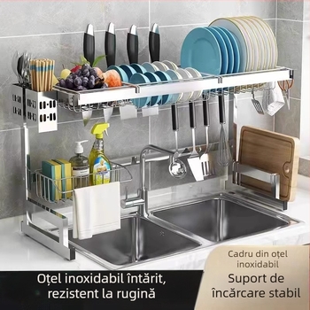 Raft de bucătărie din oțel inoxidabil, raft cu mai multe niveluri pentru chiuvetă și uscarea vaselor, suport pentru cuțite, depozitare multifuncțională