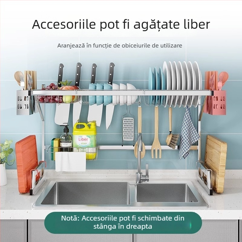 Raft de bucătărie din oțel inoxidabil, raft cu mai multe niveluri pentru chiuvetă și uscarea vaselor, suport pentru cuțite, depozitare multifuncțională