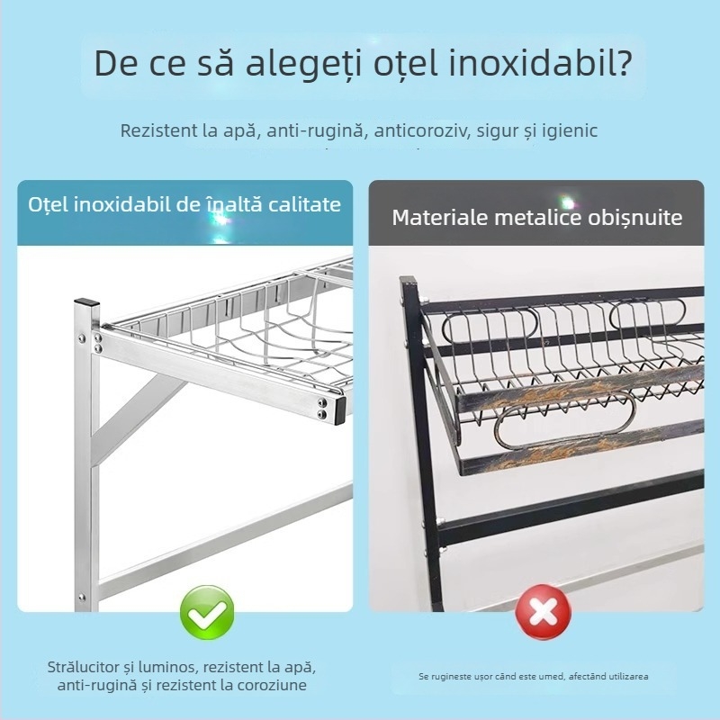 Raft de bucătărie din oțel inoxidabil, raft cu mai multe niveluri pentru chiuvetă și uscarea vaselor, suport pentru cuțite, depozitare multifuncțională
