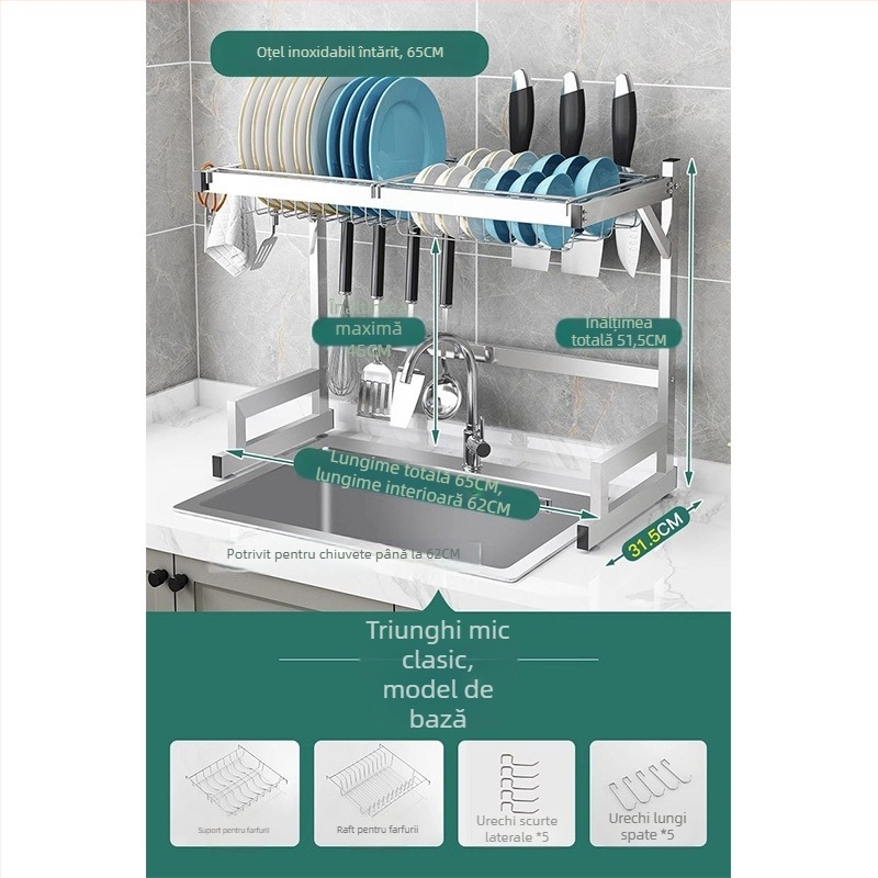 Raft de bucătărie din oțel inoxidabil, raft cu mai multe niveluri pentru chiuvetă și uscarea vaselor, suport pentru cuțite, depozitare multifuncțională