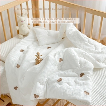 Cuvertură pentru copii – 100% bumbac, umplutură poliester, toate sezoanele (Primăvară-Toamnă), potrivită pentru copii sub 14 ani