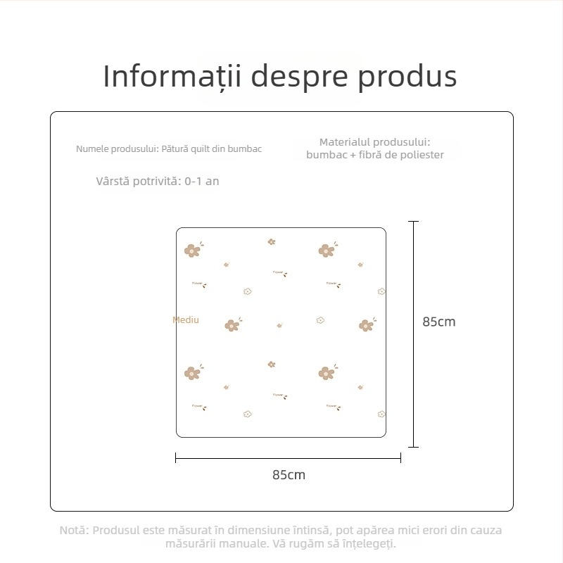 Soft Yun Păturică pentru îmbrățișare bebeluș – Bumbac pur, Umplutură din fibre de mătase, sub 1 kg, Primăvară-Toamnă, pentru bebeluși până la 6 luni, Procesare personalizabilă