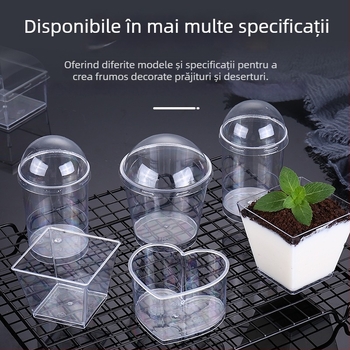 Cupe mousse de unică folosință, design îngroșat, cupă creativă de jeleu pentru deserturi, model 7770, plastic PS, cu capac, pentru ambalarea alimentelor