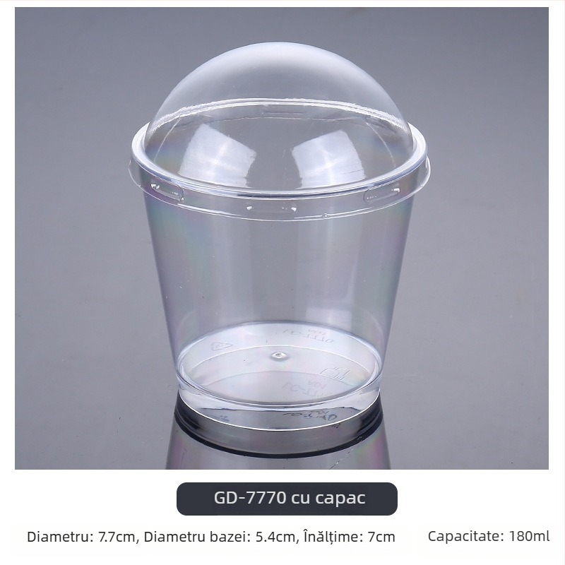 Cupe mousse de unică folosință, design îngroșat, cupă creativă de jeleu pentru deserturi, model 7770, plastic PS, cu capac, pentru ambalarea alimentelor