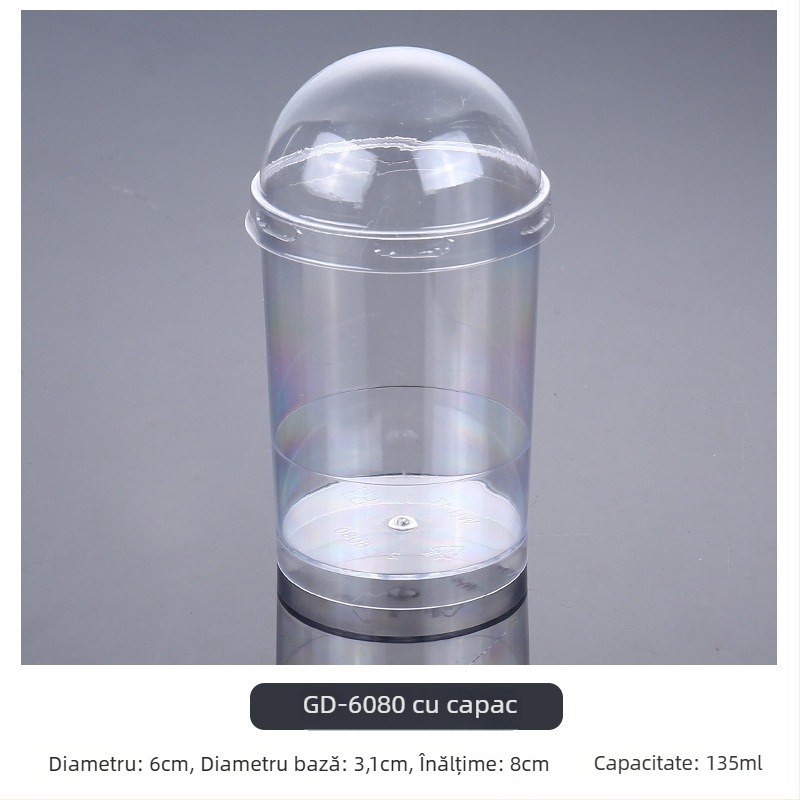 Cupe mousse de unică folosință, design îngroșat, cupă creativă de jeleu pentru deserturi, model 7770, plastic PS, cu capac, pentru ambalarea alimentelor
