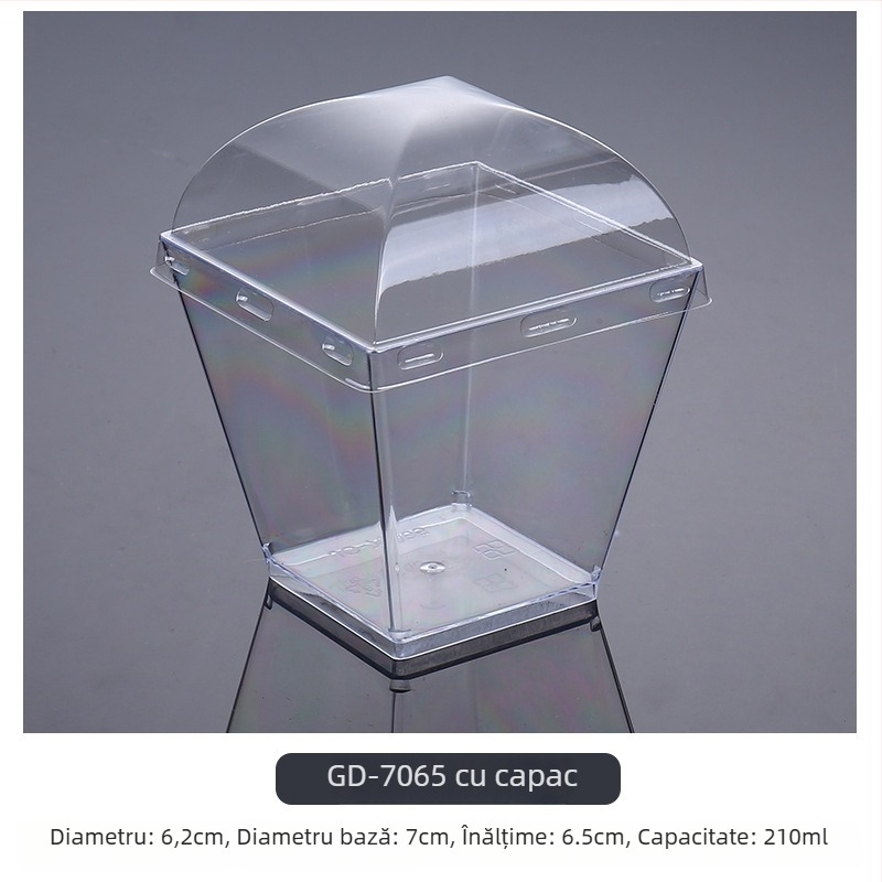 Cupe mousse de unică folosință, design îngroșat, cupă creativă de jeleu pentru deserturi, model 7770, plastic PS, cu capac, pentru ambalarea alimentelor