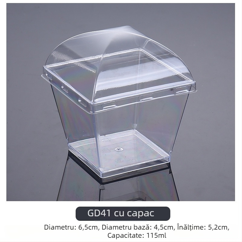 Cupe mousse de unică folosință, design îngroșat, cupă creativă de jeleu pentru deserturi, model 7770, plastic PS, cu capac, pentru ambalarea alimentelor