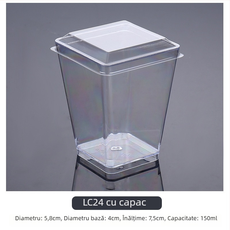 Cupe mousse de unică folosință, design îngroșat, cupă creativă de jeleu pentru deserturi, model 7770, plastic PS, cu capac, pentru ambalarea alimentelor
