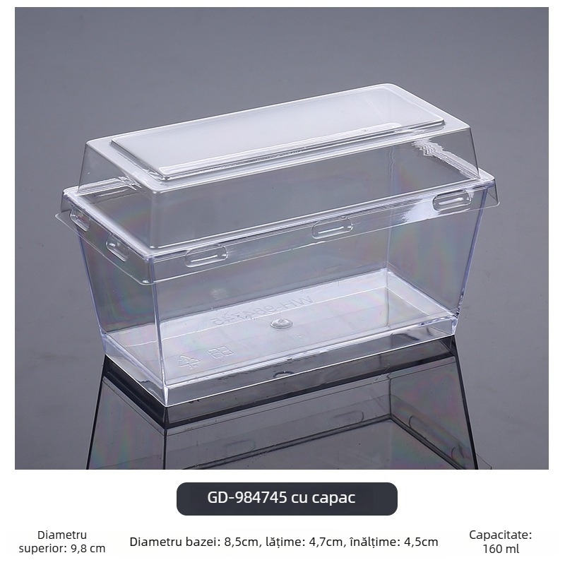 Cupe mousse de unică folosință, design îngroșat, cupă creativă de jeleu pentru deserturi, model 7770, plastic PS, cu capac, pentru ambalarea alimentelor