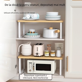 Raft de bucătărie din lemn pentru cuptorul cu microunde — Multifuncțional, cu mai multe etaje, pentru blat