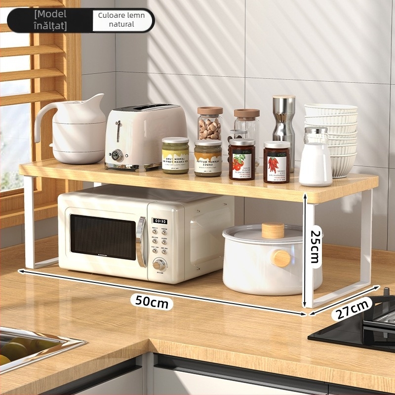 Raft de bucătărie din lemn pentru cuptorul cu microunde — Multifuncțional, cu mai multe etaje, pentru blat