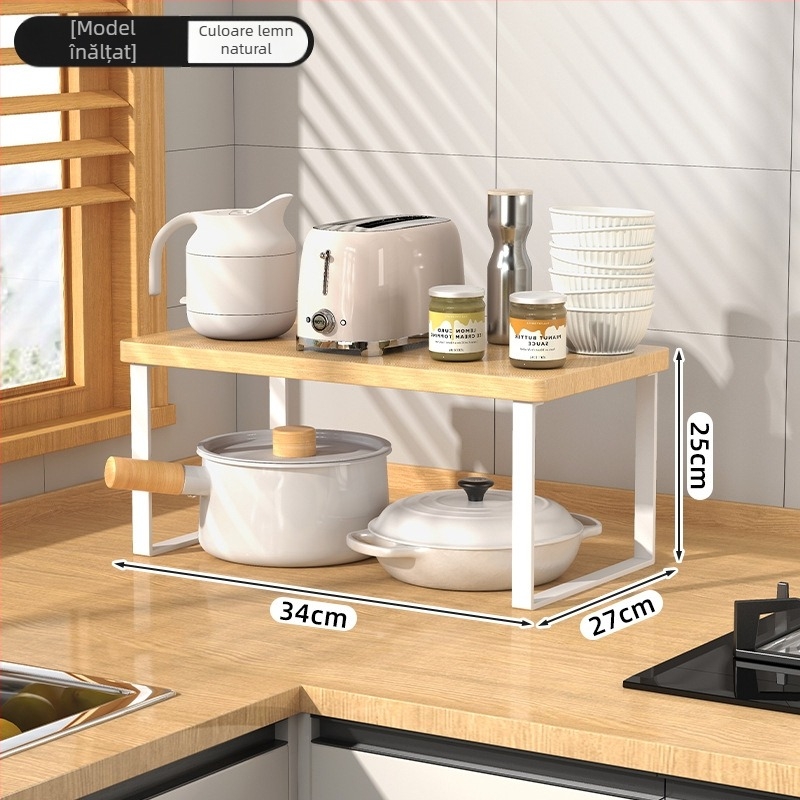 Raft de bucătărie din lemn pentru cuptorul cu microunde — Multifuncțional, cu mai multe etaje, pentru blat