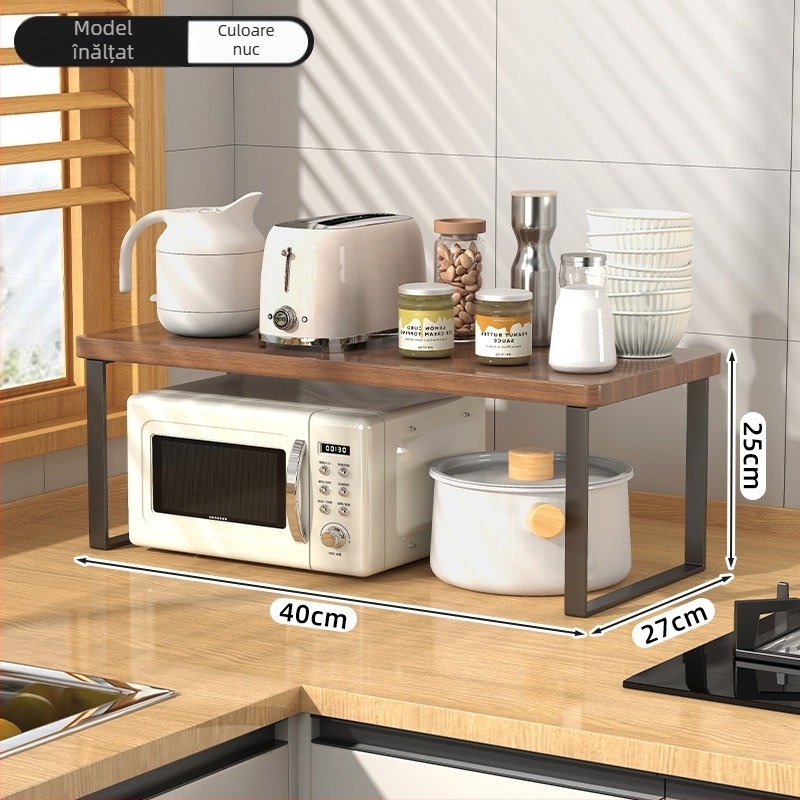 Raft de bucătărie din lemn pentru cuptorul cu microunde — Multifuncțional, cu mai multe etaje, pentru blat