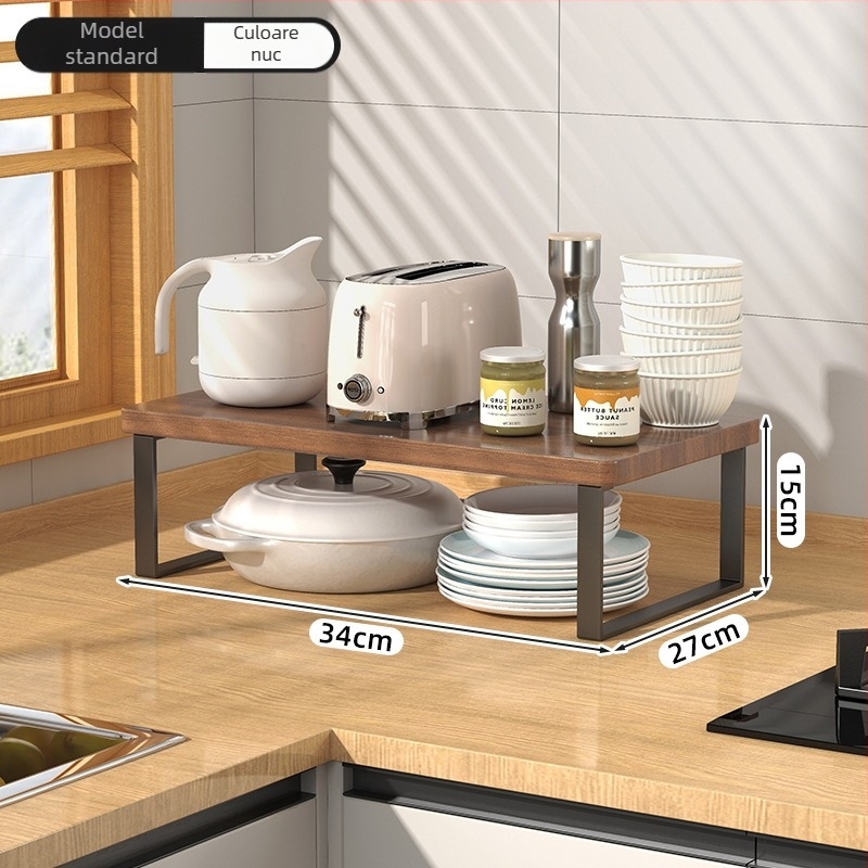 Raft de bucătărie din lemn pentru cuptorul cu microunde — Multifuncțional, cu mai multe etaje, pentru blat