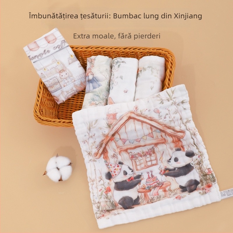 Prosop de bebeluși din tifon de bumbac, pătrat, 40 g, absorbție 0–5 s, fire din bumbac netezit, imprimare logo disponibil