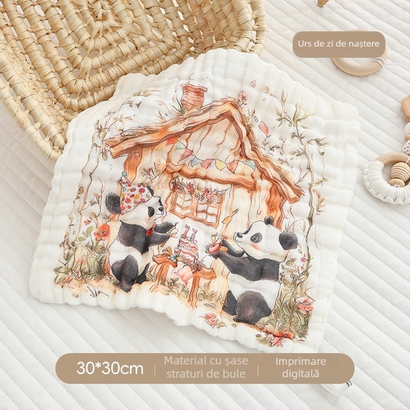 Prosop de bebeluși din tifon de bumbac, pătrat, 40 g, absorbție 0–5 s, fire din bumbac netezit, imprimare logo disponibil