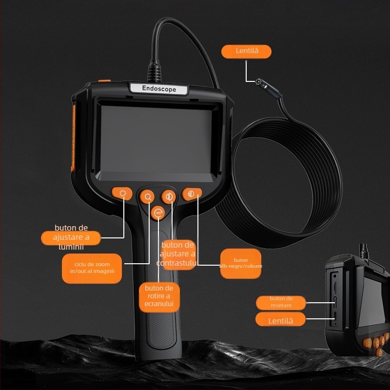 Endoscop industrial portabil P200 cu afișaj HD, 2 MP, unghi de vizualizare 70°, IP67 rezistent la apă