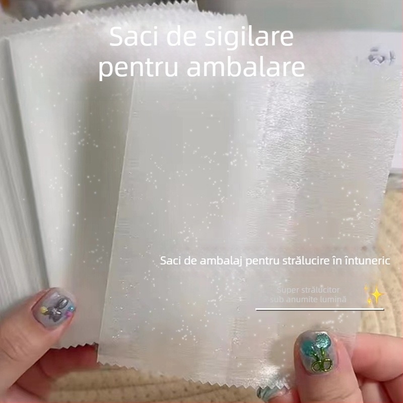 Pungă de sigilare pentru gustări, semi-transparentă, imprimare gravură, material compozit, personalizabilă, 50 buc/ambalaj