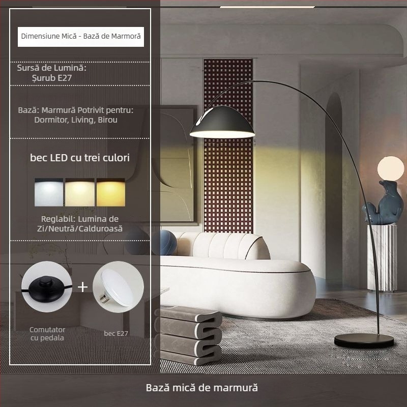 Lampă de podea cu iluminare economisitoare, corp din oțel inoxidabil, abajur din fier, întrerupător tactil, 110-240V