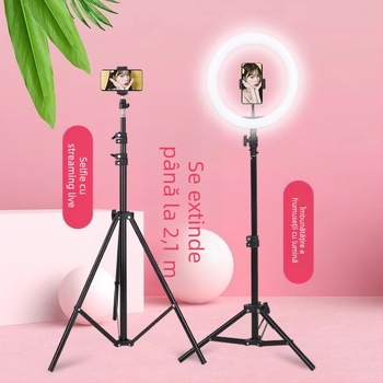 Suport pentru telefon mobil și trepied pentru live streaming, universal pentru fotografiere, de birou sau în picioare, telescopic, din oțel inoxidabil