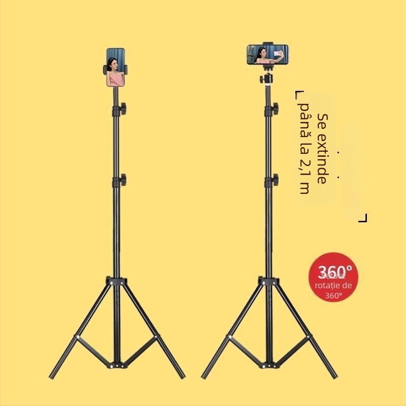 Suport pentru telefon mobil și trepied pentru live streaming, universal pentru fotografiere, de birou sau în picioare, telescopic, din oțel inoxidabil