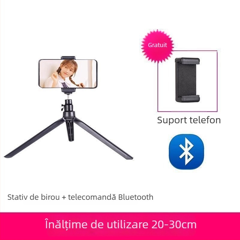 Suport pentru telefon mobil și trepied pentru live streaming, universal pentru fotografiere, de birou sau în picioare, telescopic, din oțel inoxidabil
