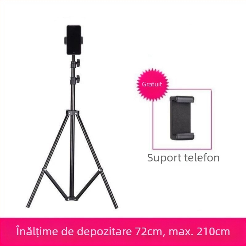 Suport pentru telefon mobil și trepied pentru live streaming, universal pentru fotografiere, de birou sau în picioare, telescopic, din oțel inoxidabil